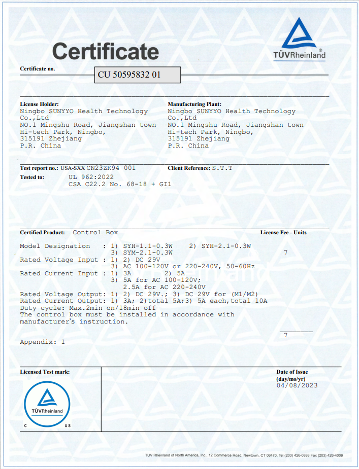 cTUVus certification (Control Box)